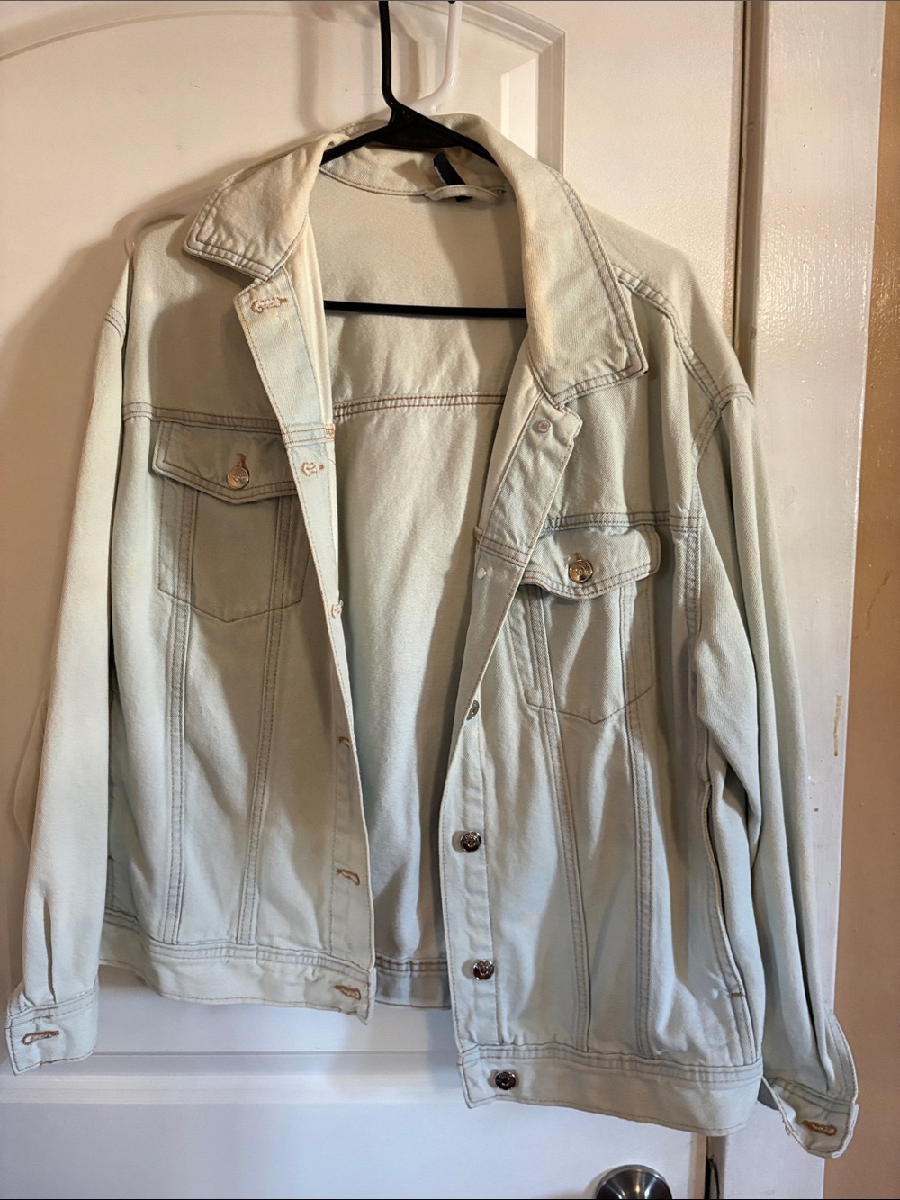 H&M Light Cream Oversized Denim Shirt Jacket